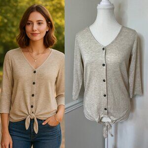 NWT Reitmans Faux Button Front Tie Blouse XS